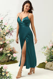 A Línea Correas de Espagueti Verde Oscuro Vestido Dama de Honor