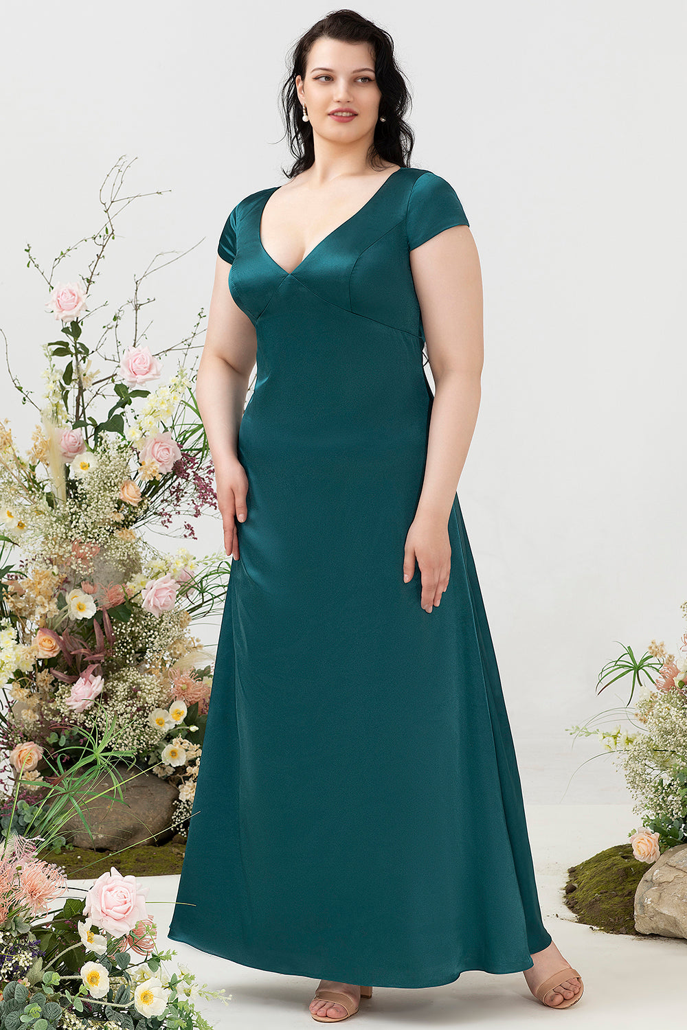 Vestido Dama de Honor Con Espalda Abierta Verde Oscuro