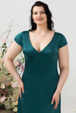 Vestido Dama de Honor Con Espalda Abierta Verde Oscuro