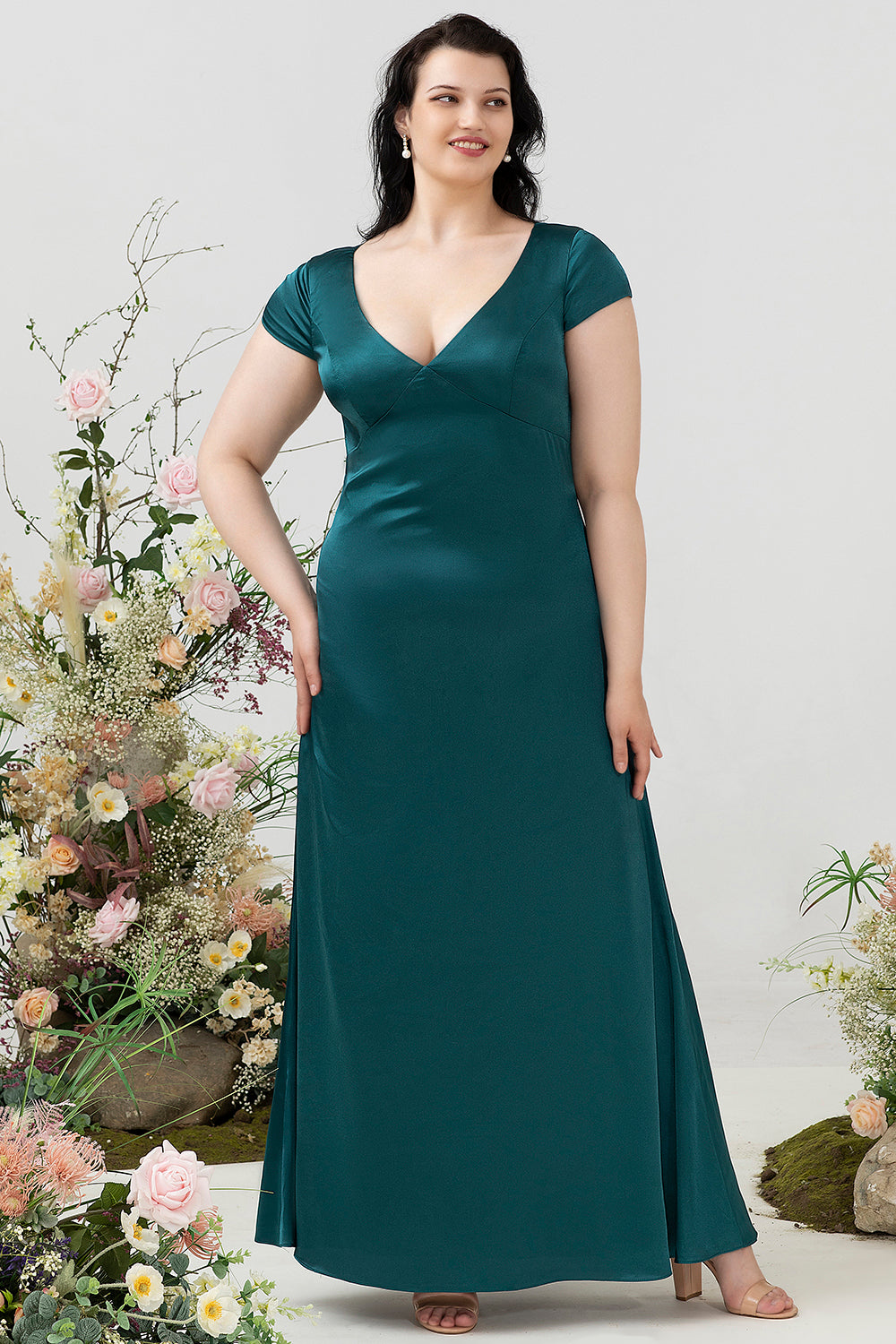 Vestido Dama de Honor Con Espalda Abierta Verde Oscuro