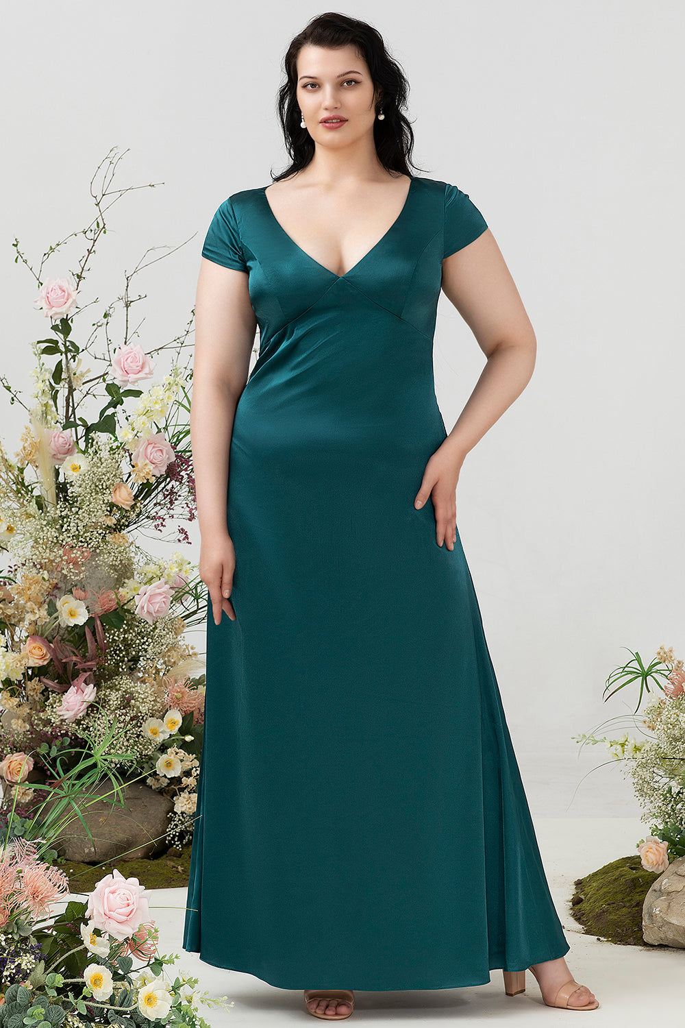 Vestido Dama de Honor Con Espalda Abierta Verde Oscuro