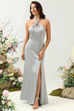 Gris Halter Vestido de Dama de Honor
