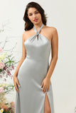 Gris Halter Vestido de Dama de Honor