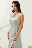 Gris Halter Vestido de Dama de Honor