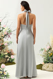 Gris Halter Vestido de Dama de Honor
