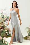 Gris Halter Vestido de Dama de Honor