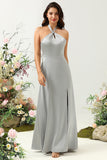 Gris Halter Vestido de Dama de Honor