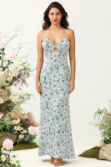 Vestido de Dama de Honor Floral Sirena Verde Gris