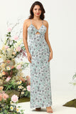 Vestido de Dama de Honor Floral Sirena Verde Gris