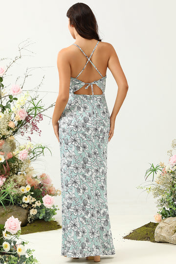 Vestido de Dama de Honor Floral Sirena Verde Gris