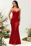 Sirena Tirantes de Espagueti Burdeo Vestido de Dama de Honor