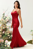 Sirena Tirantes de Espagueti Burdeo Vestido de Dama de Honor