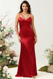 Sirena Tirantes de Espagueti Burdeo Vestido de Dama de Honor
