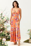 Vestido de Dama de Honor Boho Asimétrico Floral Naranja