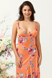 Vestido de Dama de Honor Boho Asimétrico Floral Naranja