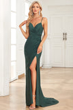 Sirena Tirantes de Espagueti Verde Oscuro Vestido de Fiesta