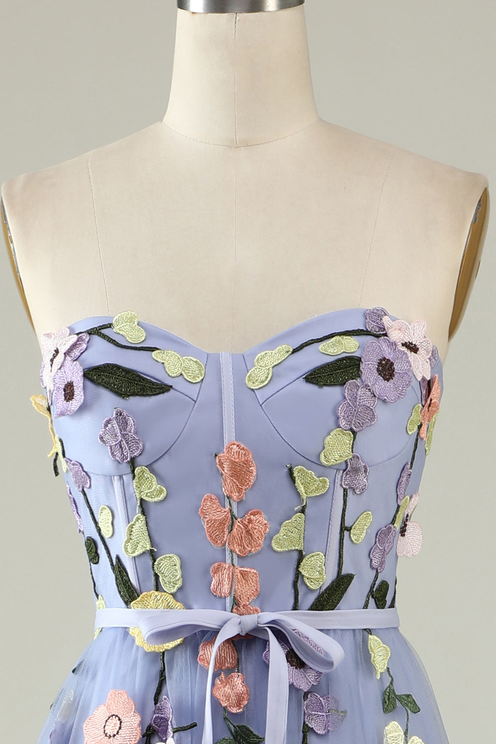 A Línea Escote Corazón Lavender Vestido de Fiesta con apliques