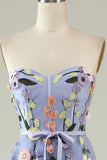 A Línea Escote Corazón Lavender Vestido de Fiesta con apliques