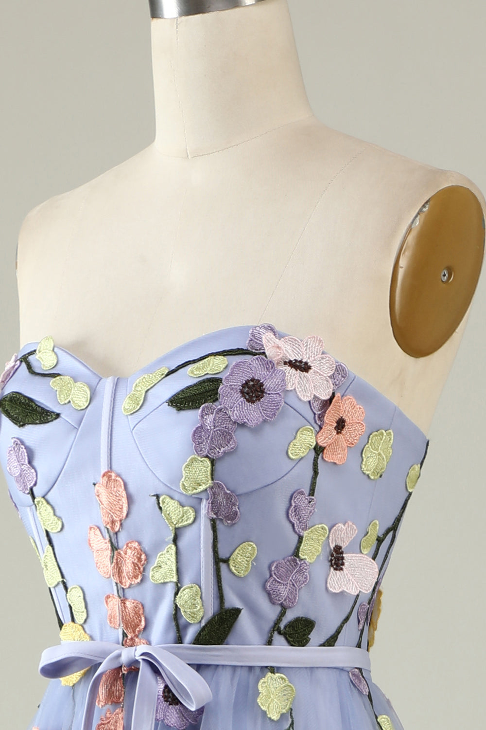 A Línea Escote Corazón Lavender Vestido de Fiesta con apliques