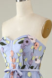 A Línea Escote Corazón Lavender Vestido de Fiesta con apliques