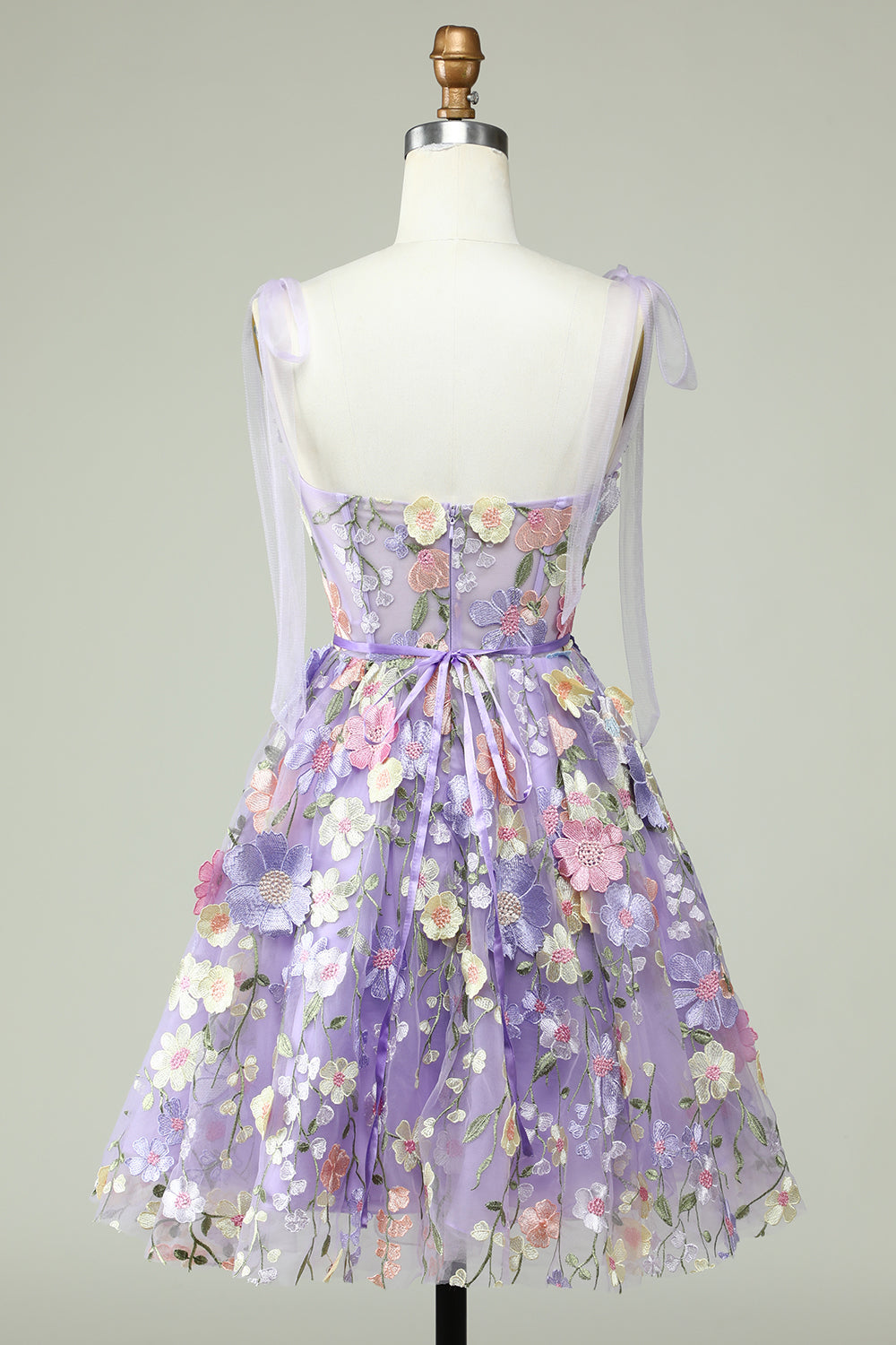 Azul A-Línea Vestido Corto de Cóctel Con Flores 3D