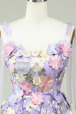 Azul A-Línea Vestido Corto de Cóctel Con Flores 3D