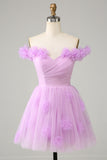 Vestido Corto de Cóctel Con Flores Rosa