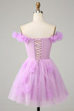 Vestido Corto de Cóctel Con Flores Rosa