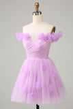 Vestido Corto de Cóctel Con Flores Rosa