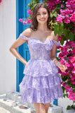Vestido de Cóctel Rosa Encaje Fuera del Hombro