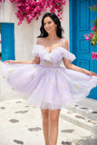 Off the Shoulder Ruffles Tul Homecoming Vestido con bordado