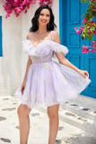 Off the Shoulder Ruffles Tul Homecoming Vestido con bordado