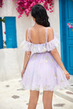 Off the Shoulder Ruffles Tul Homecoming Vestido con bordado