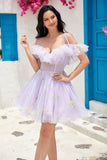 Off the Shoulder Ruffles Tul Homecoming Vestido con bordado