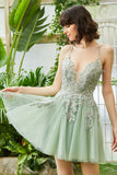 Tirantes de Espagueti Verde Vestido Corto de Cóctel