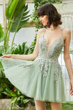 Tirantes de Espagueti Verde Oscuro Vestido Corto de Cóctel