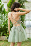 Tirantes de Espagueti Verde Vestido Corto de Cóctel