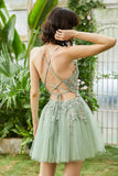 Tirantes de Espagueti Verde Oscuro Vestido Corto de Cóctel