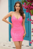 Tirantes de Espagueti Fucsia Vestido de Cóctel