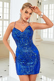 Tirantes de Espagueti Azul Real Vestido de Cóctel