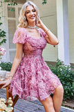Floral A Línea Vestido de Cóctel Volantes Púrpura