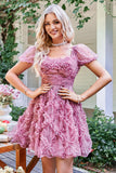 Floral A Línea Vestido de Cóctel Volantes Púrpura