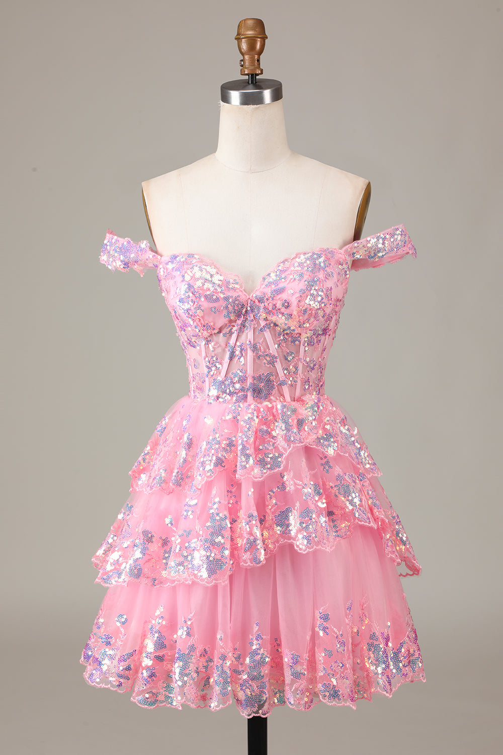 Corsé azul brillante Encaje escalonado A-Line Vestido corto de bienvenida