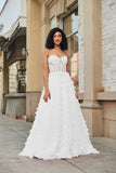 Vestido de novia de línea A con volantes de corsé blanco con encaje