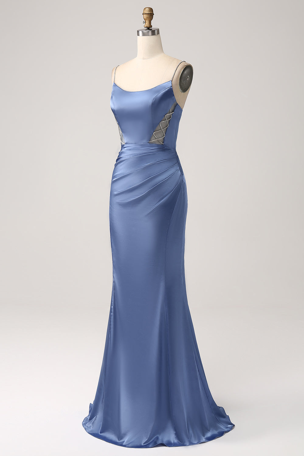 Vestido de fiesta largo de tirantes de espagueti gris gris azul sirena