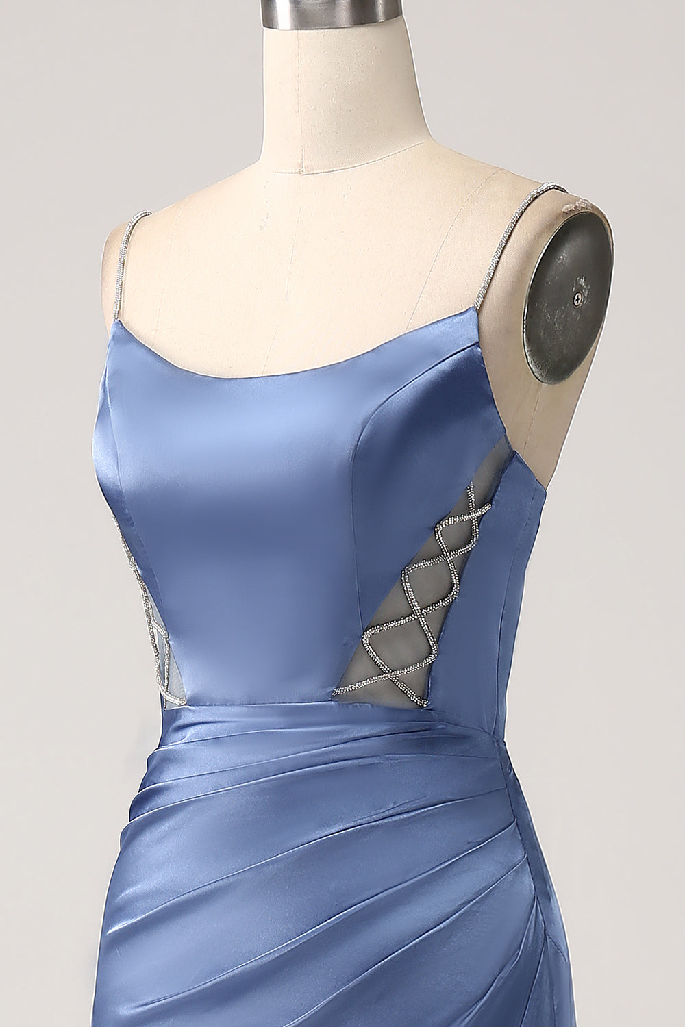 Vestido de fiesta largo de tirantes de espagueti gris gris azul sirena