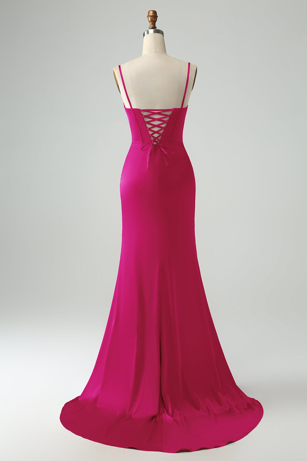 Vestido de fiesta de corsé largo con correas de espagueti de sirena eucalipto con abertura