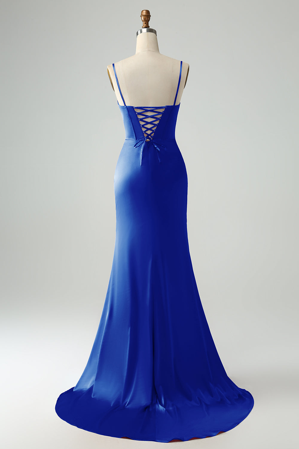 Vestido de fiesta de corsé largo con correas de espagueti de sirena eucalipto con abertura