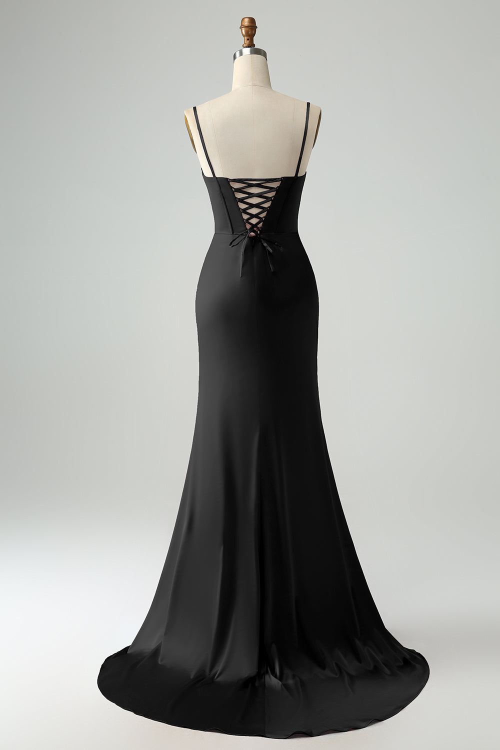 Vestido de fiesta de corsé largo con correas de espagueti de sirena burdeos con abertura
