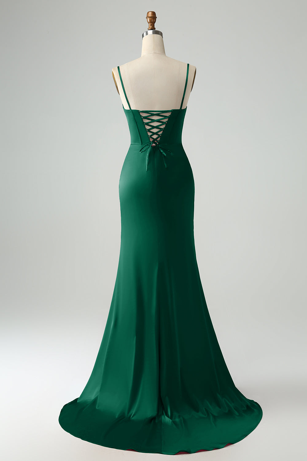 Vestido de fiesta de corsé largo con correas de espagueti de sirena burdeos con abertura